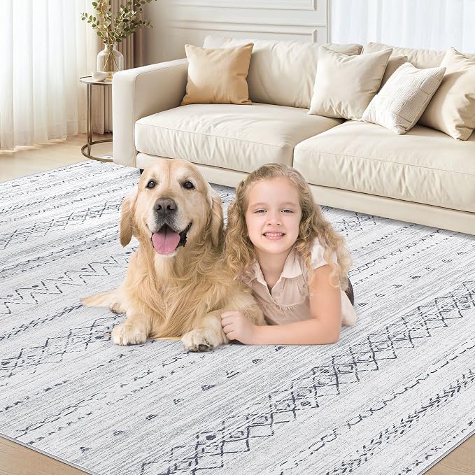 cotiled 12x15 Area Rugs Living Room Rug: Washable Boho Rugs with Non Slip Backing Large Soft Indoor Stain Resistant Carpet for Bedroom Farmhouse Dining Room Lightweight Home Decor Grey