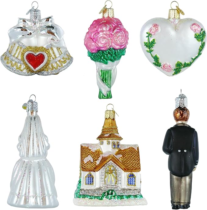 Wedding Collection Set of 6 Glass Old World Christmas Ornament 14011