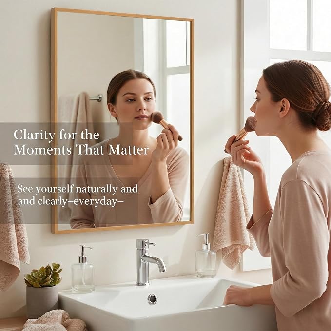 2-Pack 24"x36" Vintage Gold Framed Bathroom Vanity Wall Mirrors | For Over Sink, Warm Champagne Bronze Finish, Subtle Fine-Grain Texture, Deep-Set Metal Frame, Tempered Glass
