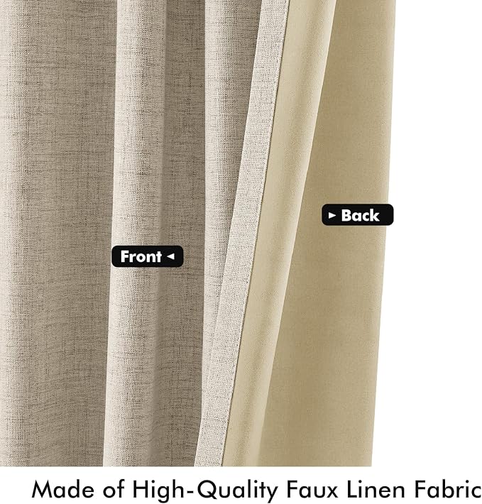 MIULEE 100% Blackout Linen Curtains for Bedroom, Cobblestone Solid Luxury Decor Thermal Insulation Room Darkening Drapes for Living Room Back Tab Rod Pocket 42 x 72 Inches, 2 Panels