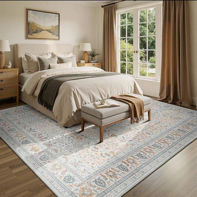 Lofus 9x12 Large Beige Area Rug for Living Room & Bedroom Washable Non-Slip | Soft Boho Vintage Area Rugs for Bedroom Dinning Room Home Office Indoor