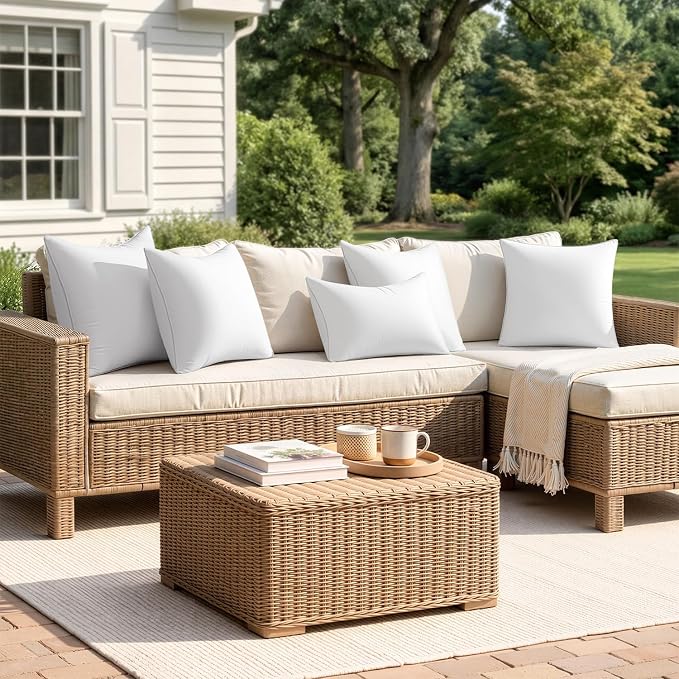 MIULEE Pack of 4 20x20 Outdoor Pillow Inserts, Waterproof Decorative Square Throw Pillow Inserts for Patio Sofa Garden Porch Couch