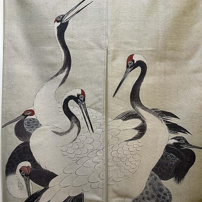 Ofat Home Japanese Noren Traditional Painting Flying Crane Doorway Curtain Tapestry, Wall Hanging for Kitchen Bathroom Bistro Partition Shading Bedroom Decoration, Customizable, 33.5X 59 in