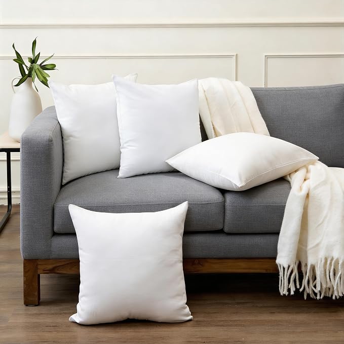 Encasa XO Throw Pillow Covers 20x20 in Set of 4 White | No Inserts | Cotton Pillow Covers for Living Room, Bed, Sofa, Couch | Decorative Cushion Covers with Improved Zipper
