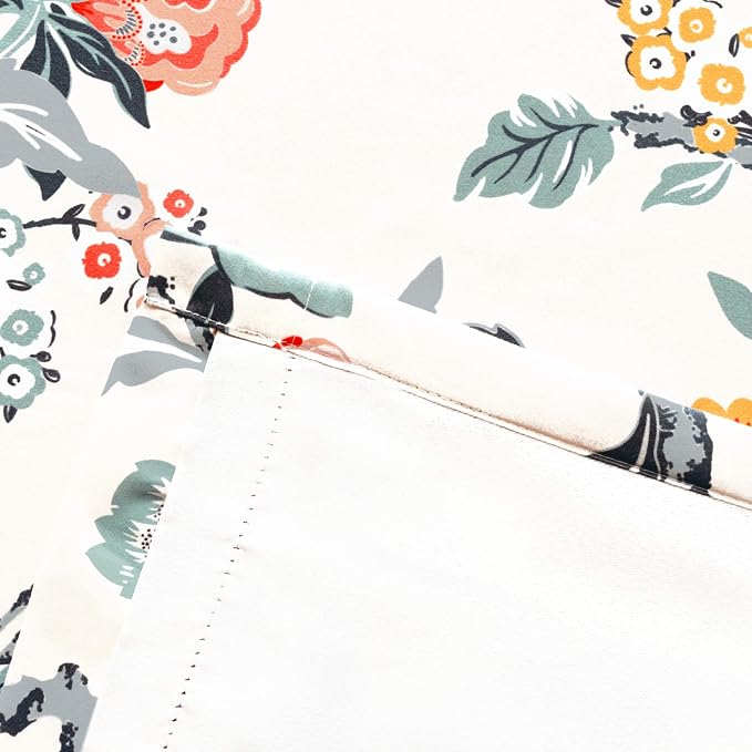 DriftAway Ada Floral Botanical Print Flower Leaf Lined Thermal Insulated Room Darkening Blackout Tie Up Window Curtains 2 Layers Each 45 Inch by 63 Inch Ivory Orange Teal
