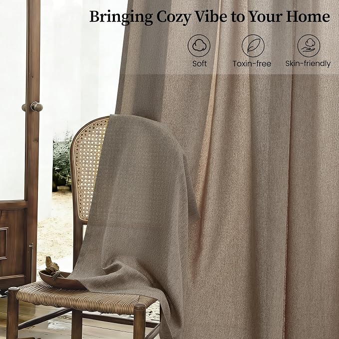 94 Inch Length Pinch Pleat Linen Curtains Drapes 2 Panels Set,Hooks Sense of Design Semi Sheer Elegance Window Curtains Living Room Bedroom,Half Price Drapes 94 inches Long Set of 2,Burlywood