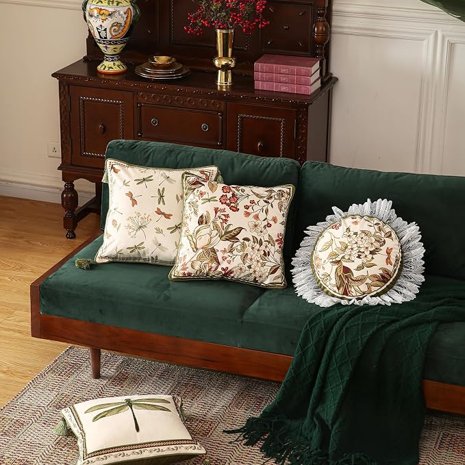 ISAENNE Designer Vintage Velvet Throw Pillow Cover,18"x18"-Grace A | Pillow Cover,Concealed Zipper Design,Dragonfly Pattern,Sofas,Bedroom,Living Room,Lounge Chairs,All Season Home Decor