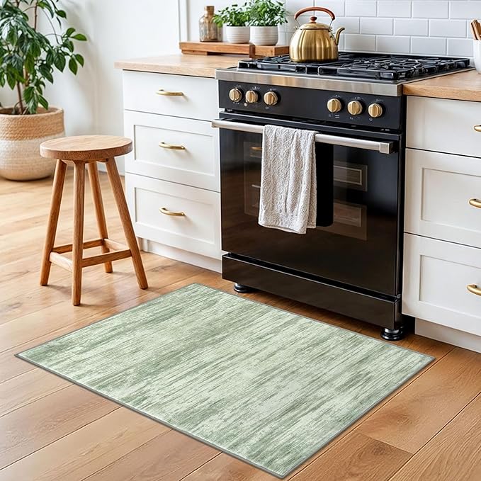 SIILOOM 2x3 Modern Abstract Rug for Entryway, Lime Green Super Soft Small Area Rug, Washable Non-Slip Kitchen Rugs, Low-Pile Mat for Bedside, Indoor Door Mat