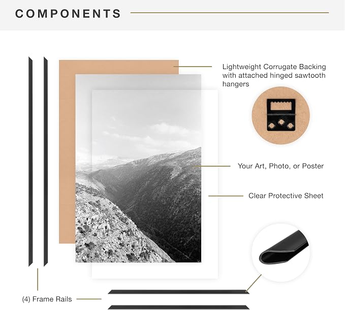 MCS The Original Poster Frame 3-Pack (16"x24") Black - Shatter-Resistant Cover - 1/3" Profile - Lightweight - Vertical & Horizontal Wall Hanging - Large Picture Frames for Posters, Art Prints, Photos