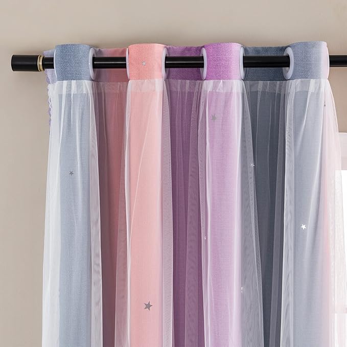 XiDi Curtains for Bedroom Decor, Rainbow GreyPinkPu-52-45