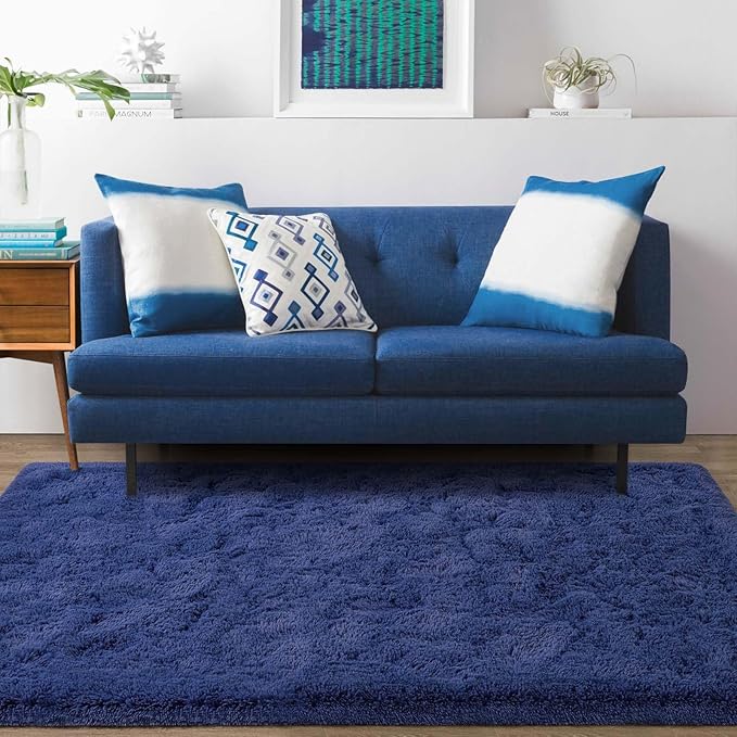 Ompaa 8x10 Area Rugs for Living Room Bedroom Rug Under Bed, Navy Blue Large Shag Carpet, Fluffy Dorm Rug for Classroom Kids Rooms, Modern Apartment Indoor Home Decor