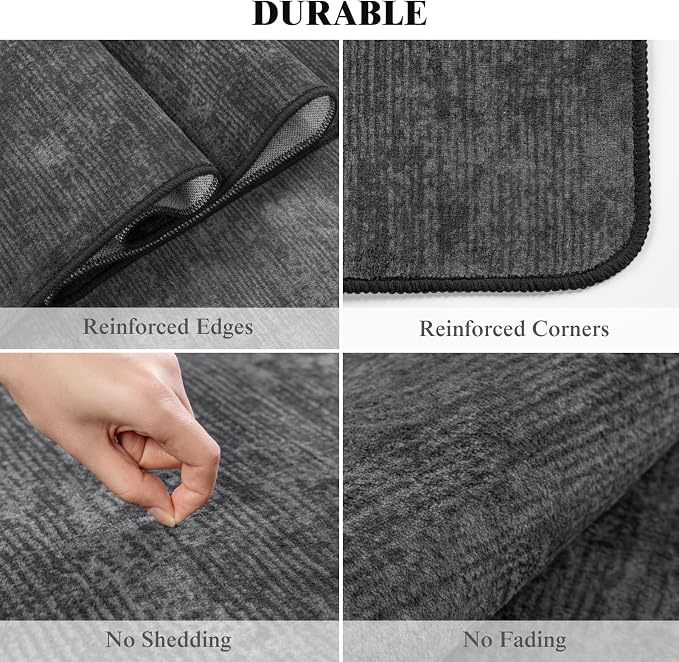 LIANLAM 6 FT Washable Rug, Black Solid Round Rugs for Living Room & Bedroom | Stain-resistant & Non-slip backing,Low Pile Washable Large Carpet, Solid Vintage Style For High Traffic Areas(6 FT,Black)