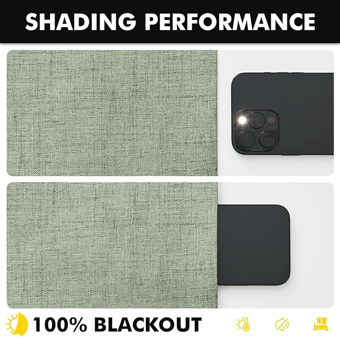 MIULEE 100% Blackout Linen Curtains for Bedroom, Sage Green Solid Luxury Decor Thermal Insulation Room Darkening Drapes for Living Room Back Tab Rod Pocket 42 x 108 Inches, 2 Panels