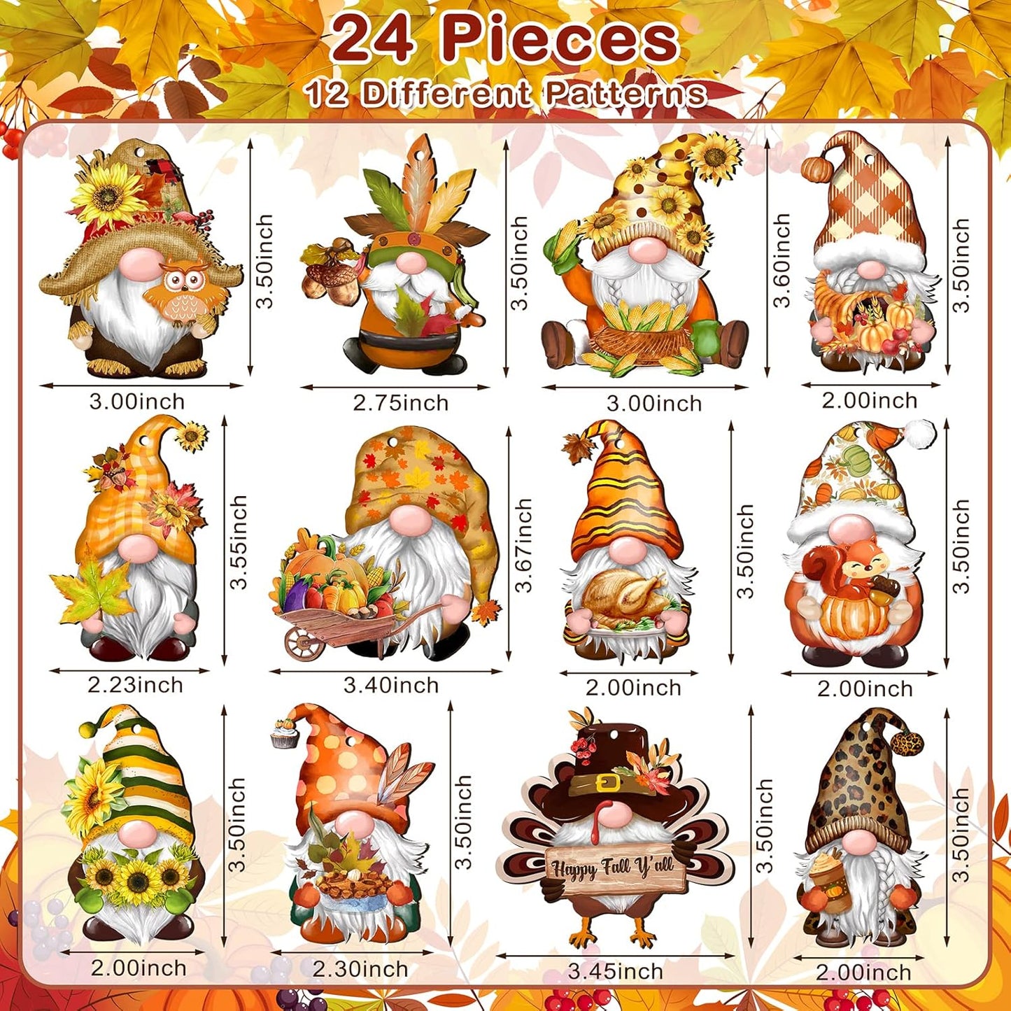 Fall Thanksgiving Gnomes Wooden Hanging Ornaments, Autumn Wood Hanging Pendant Decoration for Fall Tree Wooden Tags Slices Cutouts for Classroom Home Decor Holiday Party Supplies