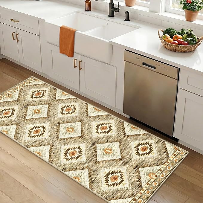 BESTSWEETIE Area Rug 2x5 Rug Machine Washable Non-Slip Low Pile Print Pattern Western Rug for Living Room Bedroom Entryway Tribal Series-Cream/Camel