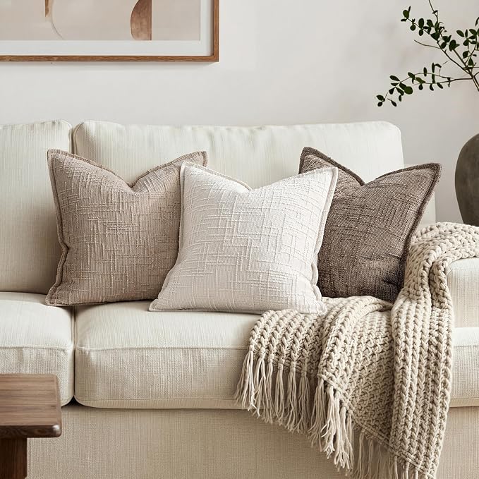 MIULEE Slubby Textured Decorative Throw Pillow Covers 24x24 Inch Set of 2 Boho Farmhouse Soft Cozy Chenille Pillows Cushion Cases Modern Neutral Home Decor for Couch Sofa Bed Living Room, Cream White
