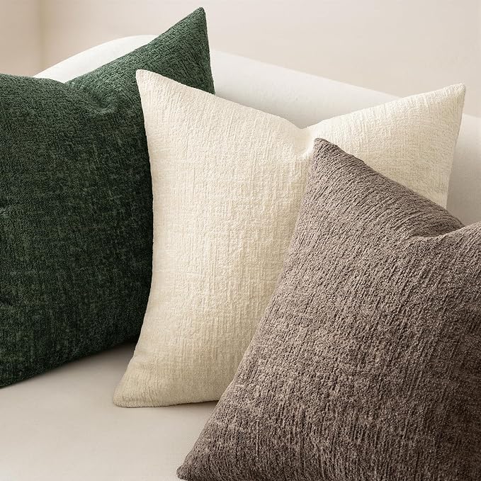 MIULEE Decorative Throw Pillow Covers 22x22 Pack of 2 Beige Couch Pillow Covers Soft Cozy Textured Chenille Pillowcases for Home Decor Sofa Living Room Cushion Bedroom