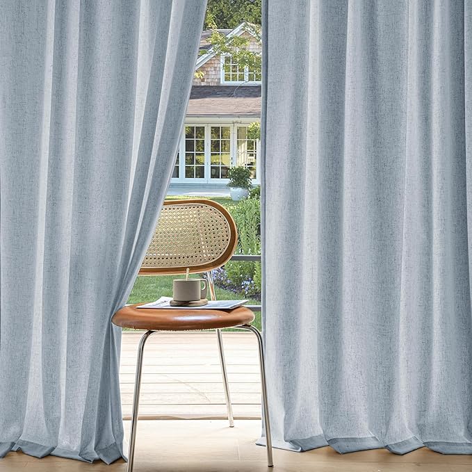 MIULEE Non-See-Through Privacy Linen Curtains 2 Panels, Chambray Blue Light Filtering Window Curtains Farn House Textured Back Tab Semi Sheer Drapes for Bedroom Living Room 63 Inches Long Light Blue