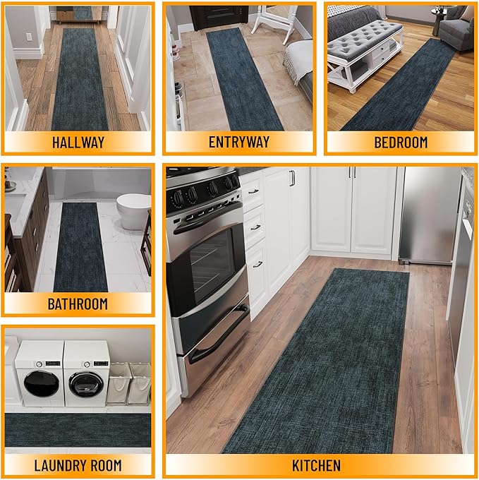 Ottomanson Aisle Runner Rug 2'7" x 52' – Soft Non-Slip Rug, Low Pile Carpet for Hallways, Events, Churches & Extra-Long Indoor Spaces, Solid Charcoal Navy