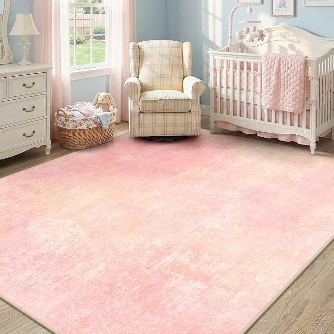 RELEANY Washable Area Rugs 5'x7' Non-Slip Modern Abstract Soft for Living Room Entryway Bedroom Kitchen, Print Pattern, Light Pink