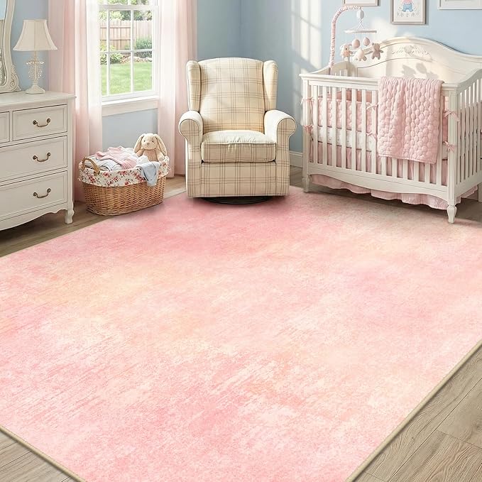RELEANY Washable Area Rugs 9'x12' Non-Slip Modern Abstract Soft for Living Room Entryway Bedroom Kitchen, Print Pattern, Light Pink