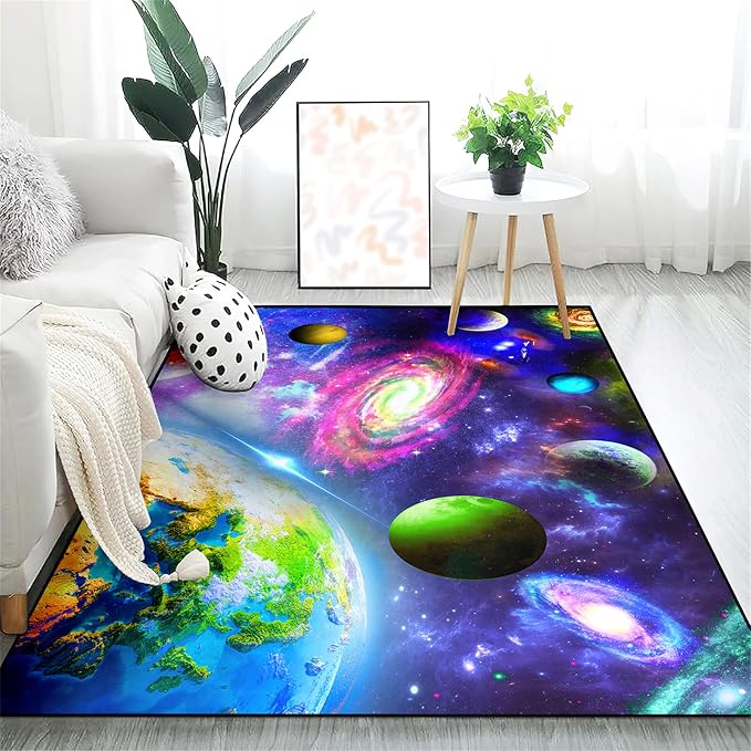 Solar System Rug - Outer Space Rugs Galaxy Mat Planets Carpet for Kids Bedroom Playroom Classroom Home Decor,4'×5'