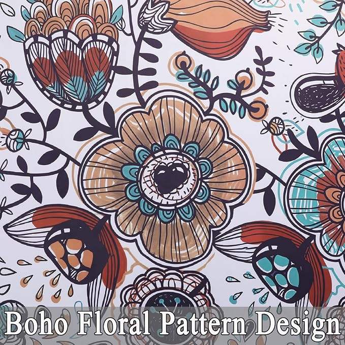 Estelar Textiler Boho Floral Curtains Nature Style 63 inch Length 2 Panels Set,Flower Patterned Thermal Insulated Room Darkening Thick Grommet Top Farmhouse Window Treatment Curtains,52x63 Inches