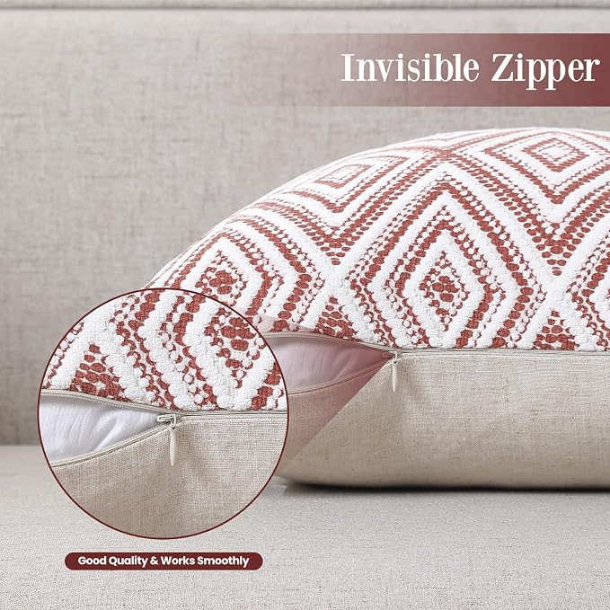 HPUK Throw Pillow Covers 18x18 Inch Set of 4, Linen Decorative Pillow Covers, Accent Cushion Covers for Couch Sofa Bed Bedroom Living Room Décor, Coral