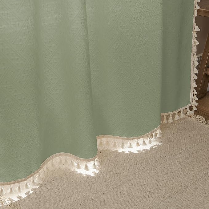 Joydeco Custom Boho Curtain Panel for Bedroom Living Room - Super Soft Light Filtering Country Rustic Semi Sheer Farmhouse Rod Pocket (Custom, Sage Green)