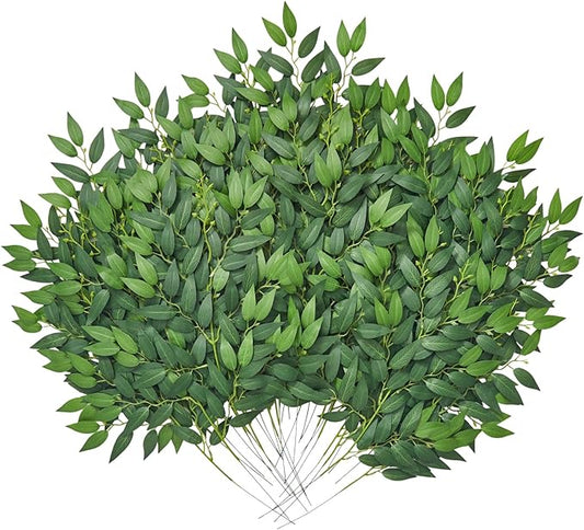 Serwalin 30Pcs Italian Ruscus Greenery Stems Artificial Greenery Leaves, 21.6'' Fake Plants Vines Hanging Garland for Wedding Arch Bouquet Table Centerpieces Home Decor