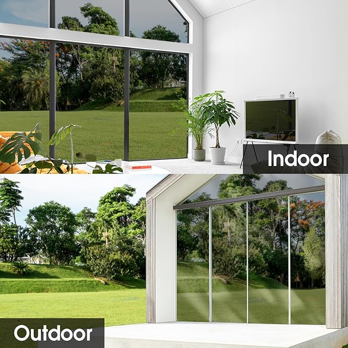 Viseeko Window Tint for Home Window Privacy Film See Out Not in Reflective One Way Window Film UV Sun Heat Blocking Window Film Static Cling for Home Office (Silver, 17.5 X 78.7 in)