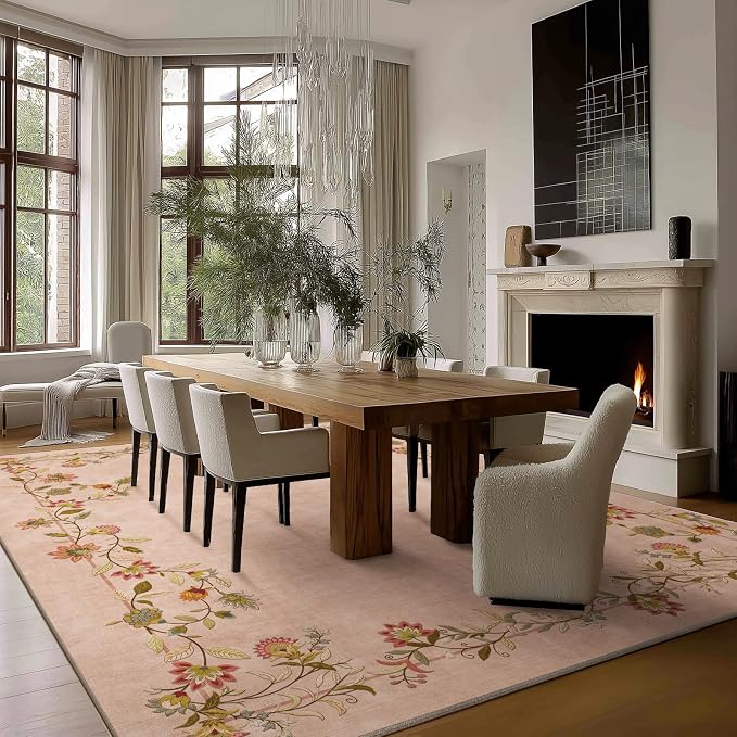 10x12 Area Rug Living Room: Washable Rugs Stain Resistant Non Slip Low Pile Ultra Soft Faux Wool Lightweight Large Rugs for Bedroom Dining Room Under Table Rug Nursery Farmhouse Home Office Indoor