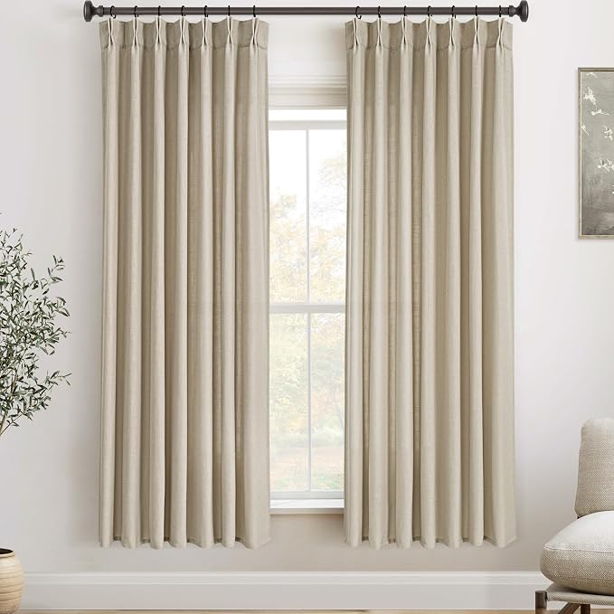 Linen Pinch Pleated Curtains 72 Inch Length 2 Panels for Living Room Bedroom Textured Semi Sheer Drapes Pinch Pleat Rings Window Curtain 40x72