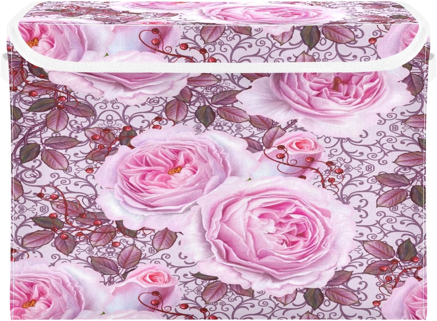 susiyo Beautiful Delicate Pink Roses fabric storage baskets with lids,Collapsible Storage Boxes,Foldable storage boxes with handles for Home,Office,Closet Organization