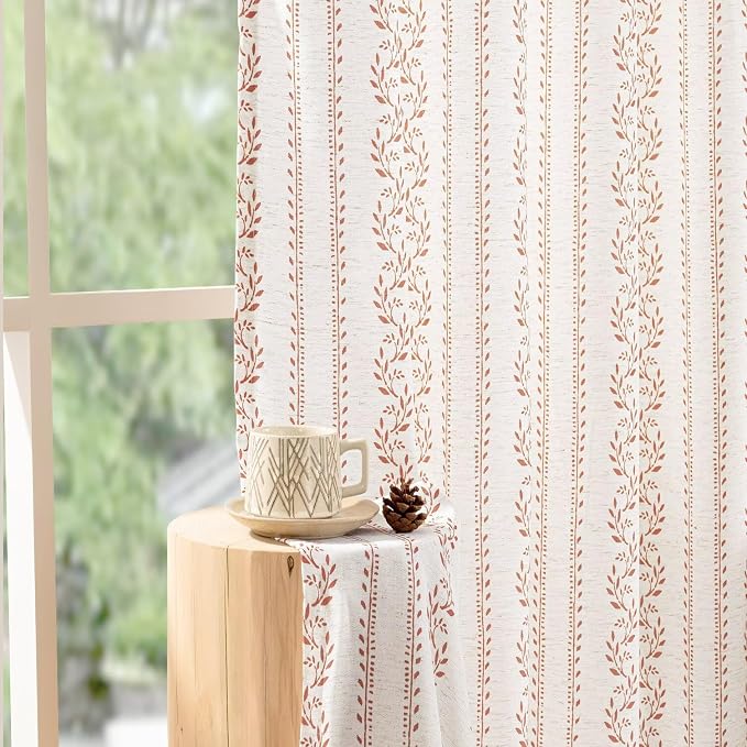 BGment Terracotta Boho Curtains Leaf Floral Print Cottage Core Botanical Curtains for Bedroom Light Filtering Curtain 63 Inch Long for Farmhouse Rustic, Each 52 Inch Wide, 2 Panels Set