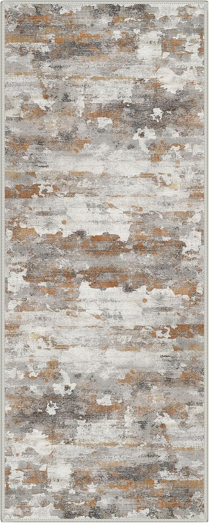 GENIMO Washable Rugs 2'6"x6 Runner Rugs for Hallway Kitchen, Modern Lightweight Rug Ultra Soft Indoor Runner Rugs for Entryway, Low Pile Carpet with Non Slip Backing, Grey Brown Beige