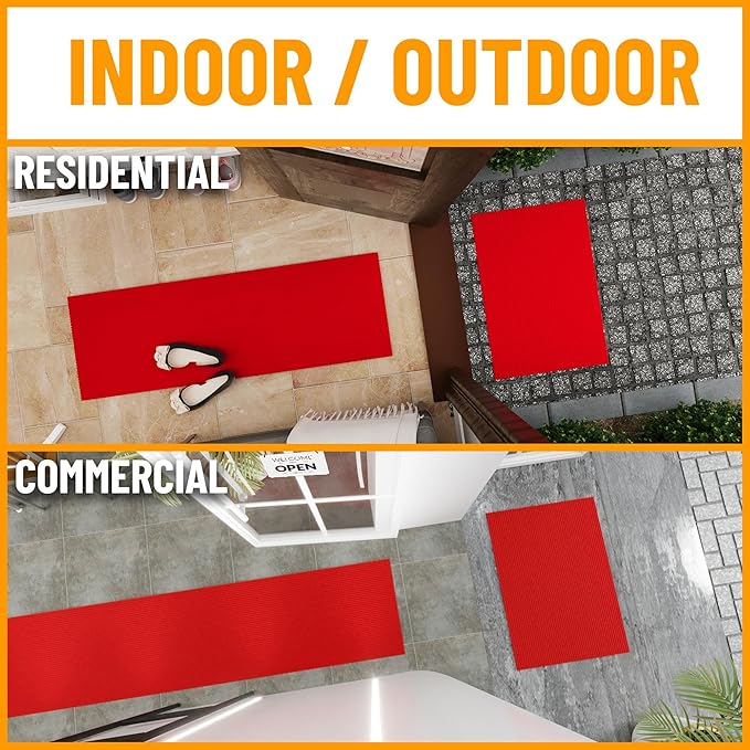 Ottomanson 2'7" x 17' Hallway Runner with Scraper Pile Extra Durable Non-Slip Rug Mat for Indoor & Outdoor Use - Ideal for Kitchen, Entryway, Patio & Garage - High-Traffic Carpet, Red