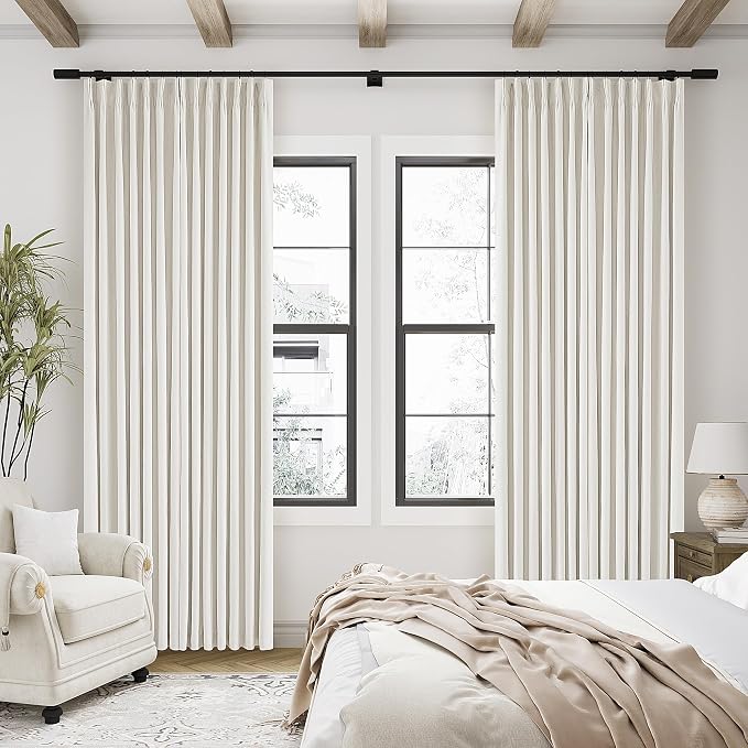 Natural Cream Linen Black Out Curtains 120 Inch Long for Living Room Bedroom 2 Panel Sets Room Darkening Pinch Pleated Back Tab Extra Long Blackout Curtains Boho Farmhouse Thermal Insulated Drapes