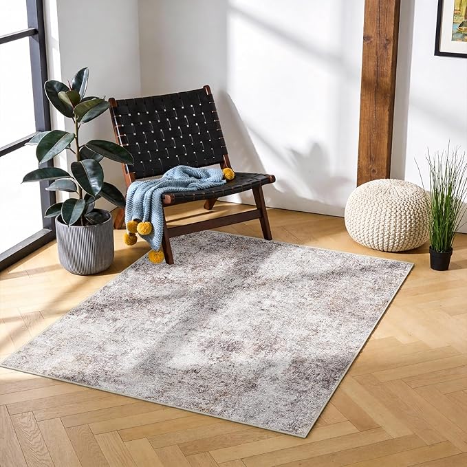 3 Square Area Rug: Washable Low Pile Carpet with Non Slip Backing Pet Friendly Rug for Living Room Bedroom Dining Room Durable Floor Mat for Homes with Kids Or Elderly (Brick Gray,3x3)