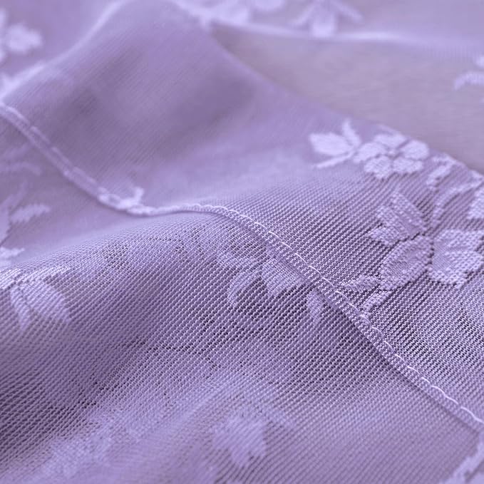 Kotile Light Purple Sheer Curtains 84 Inches Long 2 Panels Rustic Cottagecore Floral Lavender Lace Curtains for Girls Nursery, Rod Pocket Privacy Light Filtering Sheer Window Drapes, 52 x 84 Inch