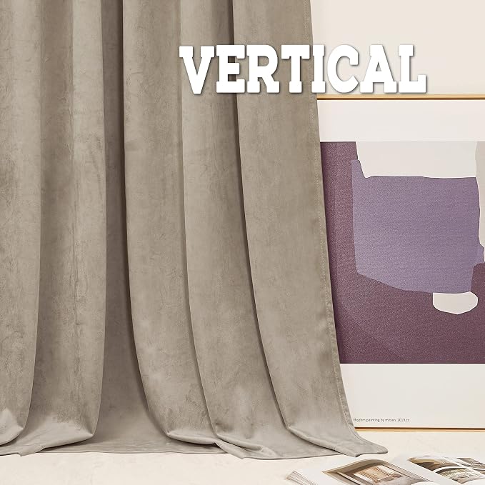 RYB HOME Camel Beige Velvet Curtains for Bedroom Living Room, Thermal Insulated Privacy UV Heat Blocking Luxurious Drapes for Nursery Dining Room, 52"W x 92"L, 2 Panels, Rod Pocket/Back Tab/Hook Belt