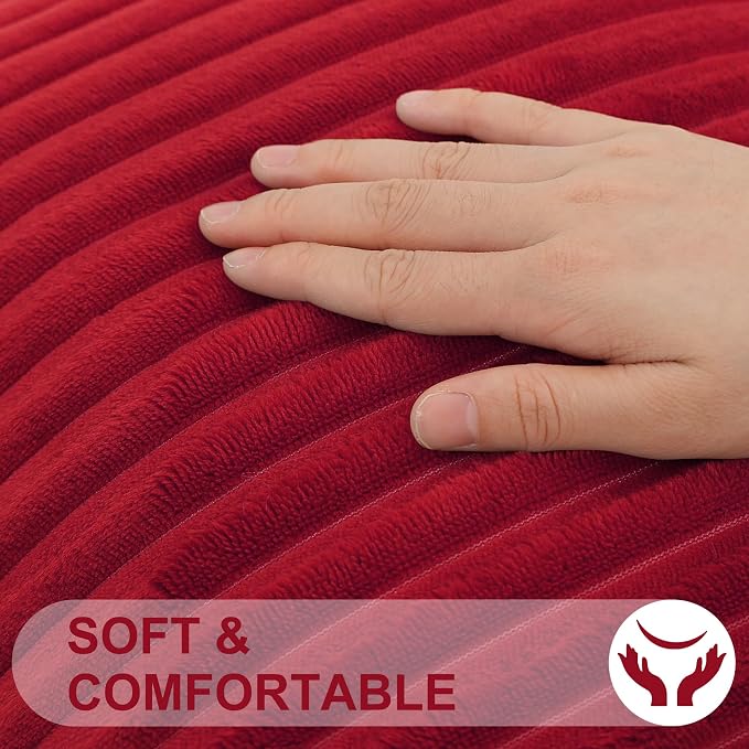 Simmore Decorative Fall Throw Pillow Covers 22x22 Set of 2, Soft Natural Plush Flannel Double-Sided Fluffy Couch Euro Sham Pillow Covers for Sofa Living Room, Red