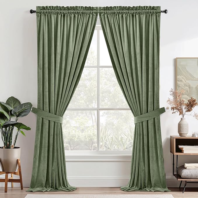 StangH Sage Green Velvet Curtains for Bedroom, Super Soft Thermal Insulated Curtains Privacy Protection Room Darkening Drapes for Living Room/Nursery Kids, W52 x L96, 2 Panels | Privacy Protect Window Drapes, Living Room Noise Reducing Sliding Door Pan...