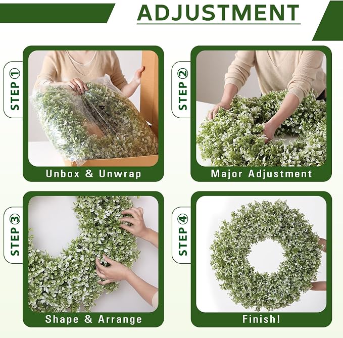 32" Large Artificial Boxwood Wreath for Front Door (White-Green) | Waterproof Fade Resistant,Premium Durable,Faux Aglaia Odorata Wreath,for Wall Window Farmhouse Outdoor All Seasons Decor