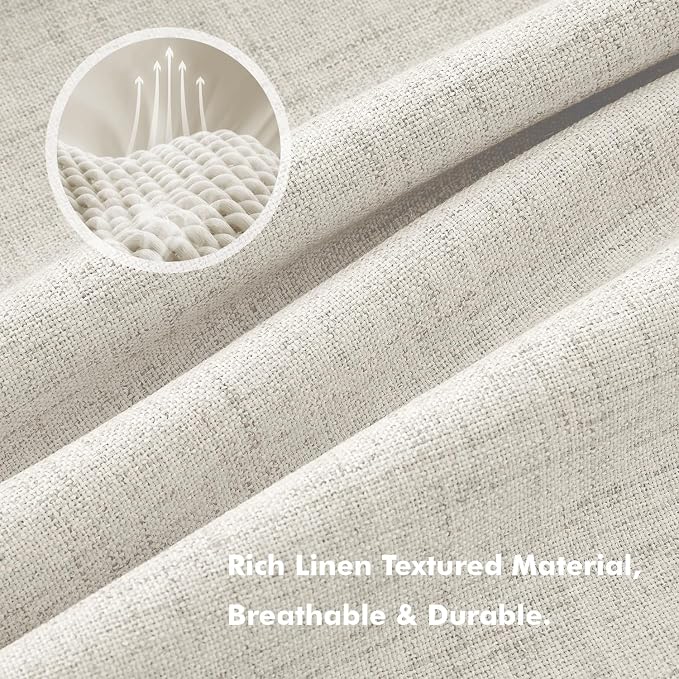 MIULEE 100% Blackout Linen Curtains for Bedroom, Light Cream Solid Luxury Decor Thermal Insulation Room Darkening Drapes for Living Room Back Tab Rod Pocket 42 x 72 Inches, 2 Panels