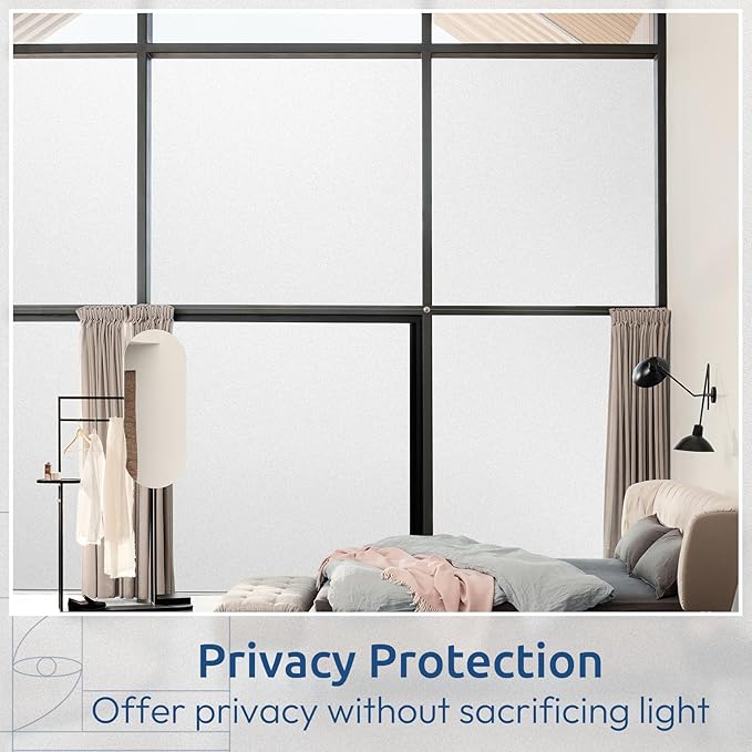 rabbitgoo Window Privacy Film, Non-Adhesive Frosted Glass Window Film for Bathroom, Static Cling Heat Blocking Stickers for Home Indoor Opaque Frosting Coverings House Tint, Matte White 23.6" x 78.7"