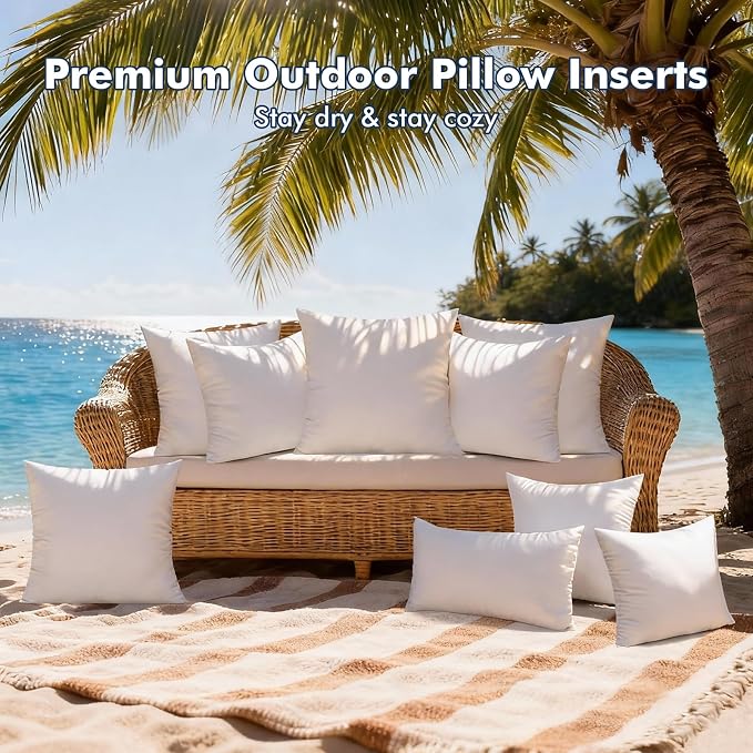 Pack of 4 20x20 Outdoor Pillows, Water Resistant Throw Pillow Inserts, Cushion Inner Pads for Patio, Sofa, Waterproof Pillow Insert