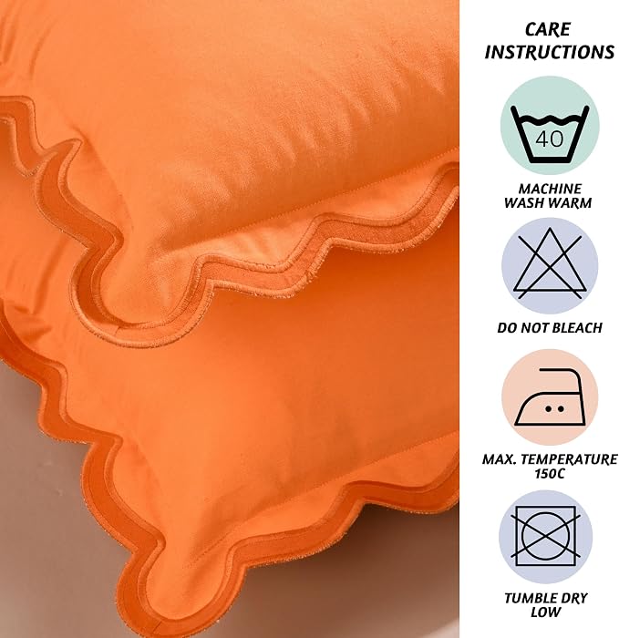 Folkulture Fall Pillow Covers 18x18 - Set of 2 | Orange Fall Throw Pillows for Living Room, Fall Bedroom Decor |Decorative, Cute, Aesthetic, Preppy, Scalloped Outdoor Pillows for Couch,Farmhouse Decor