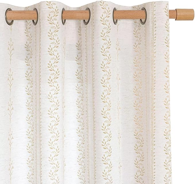 BGment Boho Curtains Leaf Floral Print Cottage Core Botanical Curtains for Living Room Light Filtering Curtain 96 Inch Long for Farmhouse Rustic, Each 52 Inch Wide, 2 Panels Set, Sand
