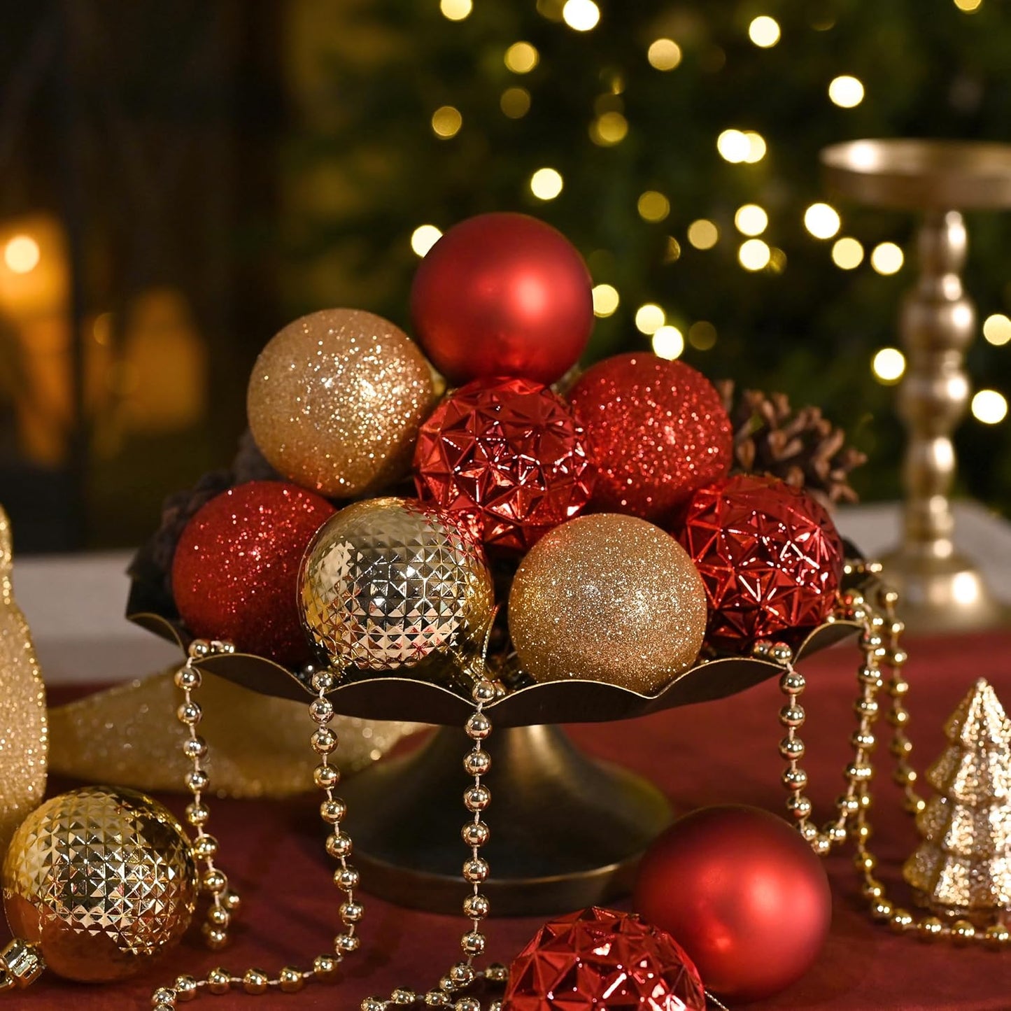 Valery Madelyn Christmas Tree Decorations Ornament Set for Fall Halloween, 50ct 2 Inches Red and Gold Shatterproof Christmas Ball Ornaments Hanging Xmas Holiday Party Decor